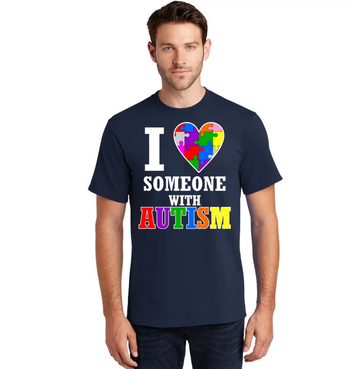 I Love Someone With Autism Puzzle Piece Heart Tall T-Shirt