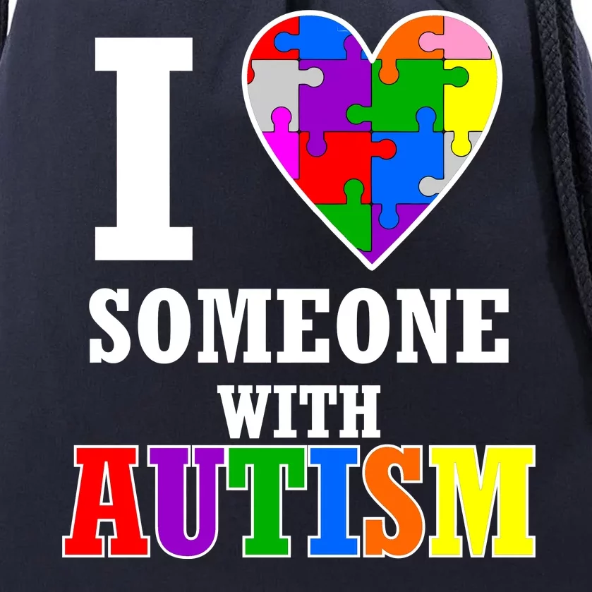 I Love Someone With Autism Puzzle Piece Heart Drawstring Bag