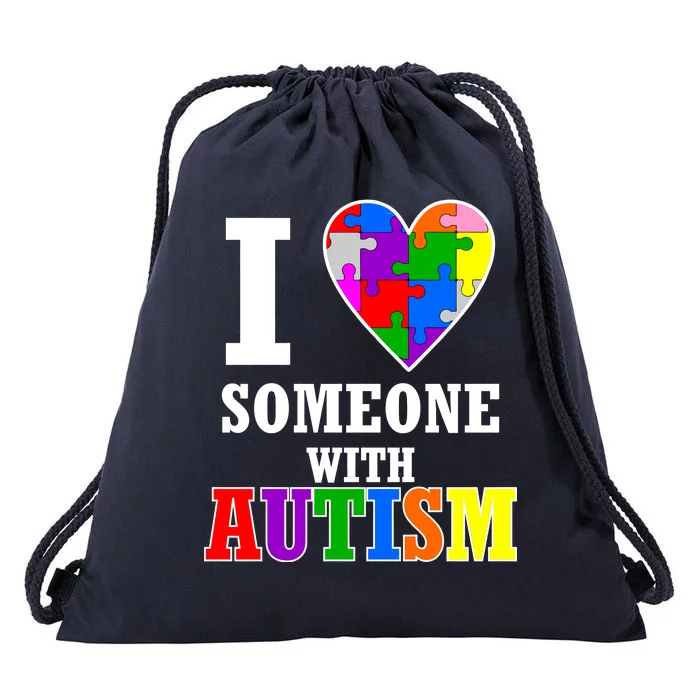 I Love Someone With Autism Puzzle Piece Heart Drawstring Bag