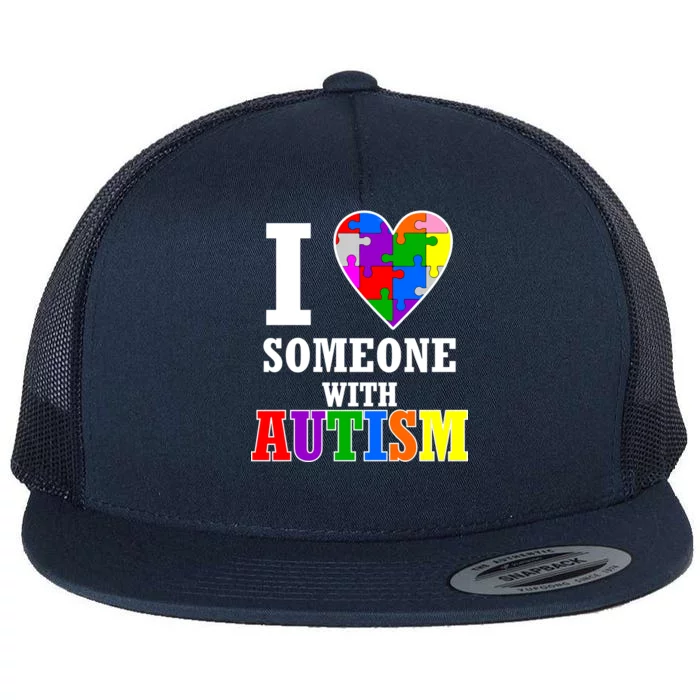 I Love Someone With Autism Puzzle Piece Heart Flat Bill Trucker Hat