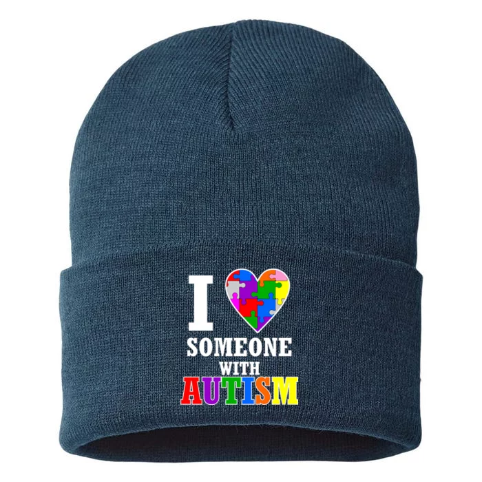 I Love Someone With Autism Puzzle Piece Heart Sustainable Knit Beanie