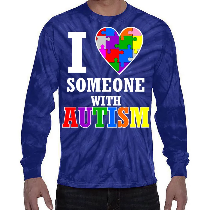 I Love Someone With Autism Puzzle Piece Heart Tie-Dye Long Sleeve Shirt