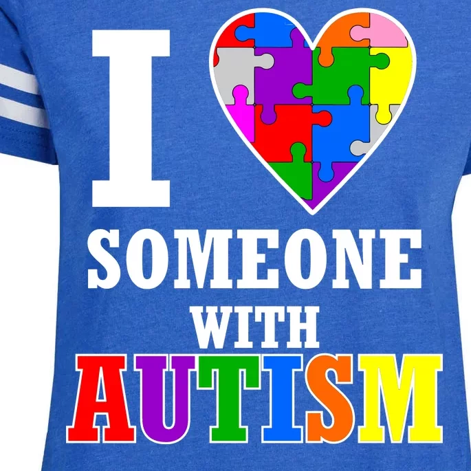 I Love Someone With Autism Puzzle Piece Heart Enza Ladies Jersey Football T-Shirt