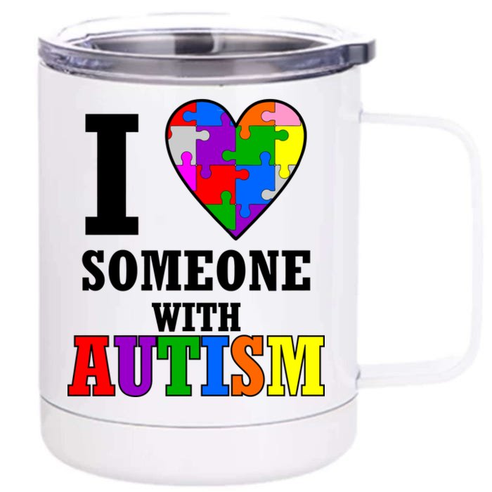 I Love Someone With Autism Puzzle Piece Heart Front & Back 12oz Stainless Steel Tumbler Cup