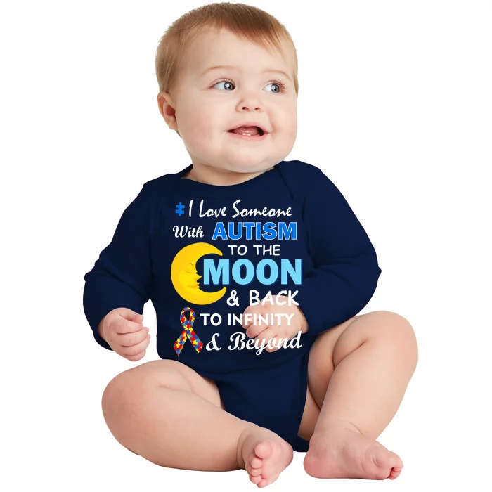 I Love Someone With Autism To The Moon & Back Baby Long Sleeve Bodysuit