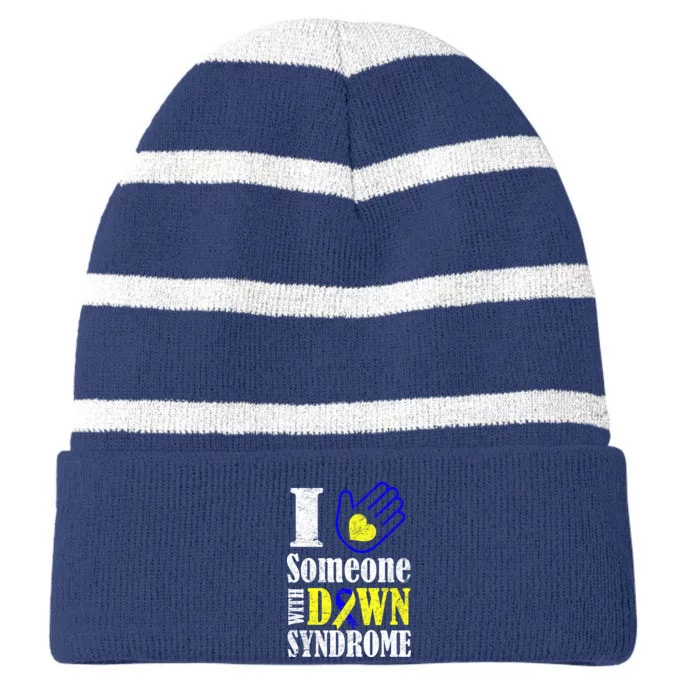 I Love Someone With Down Syndrome Striped Beanie with Solid Band