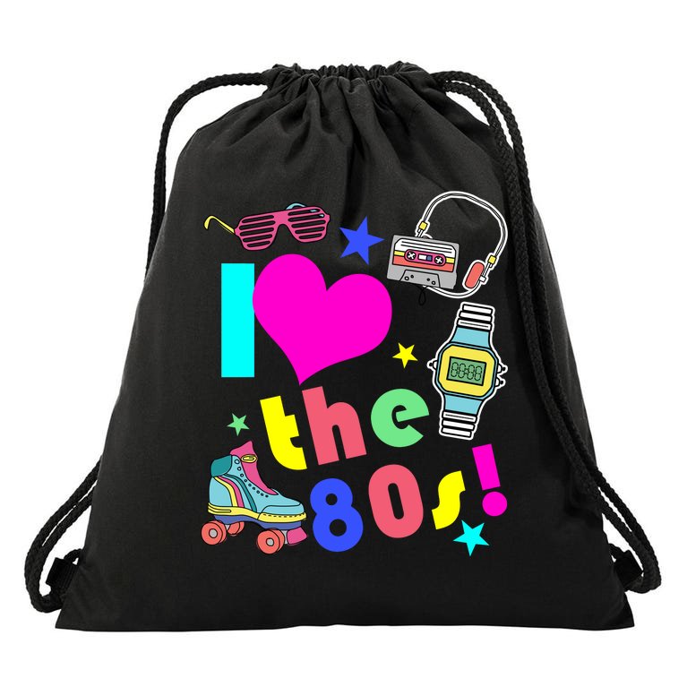 I Love The 80s Retro Party Mash-up Drawstring Bag