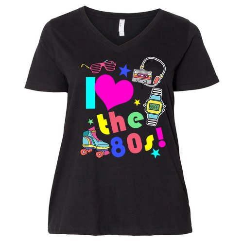 I Love The 80s Retro Party Mash-up Women's V-Neck Plus Size T-Shirt