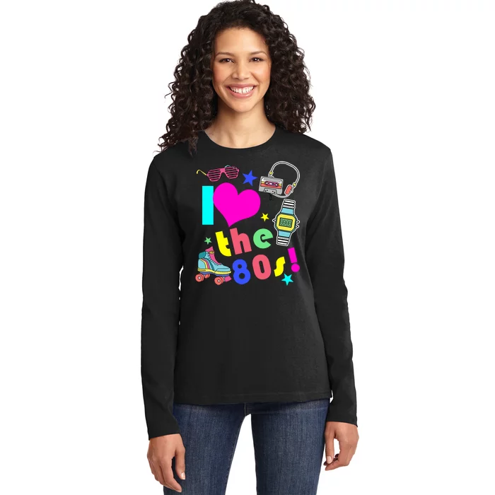 I Love The 80s Retro Party Mash-up Ladies Missy Fit Long Sleeve Shirt