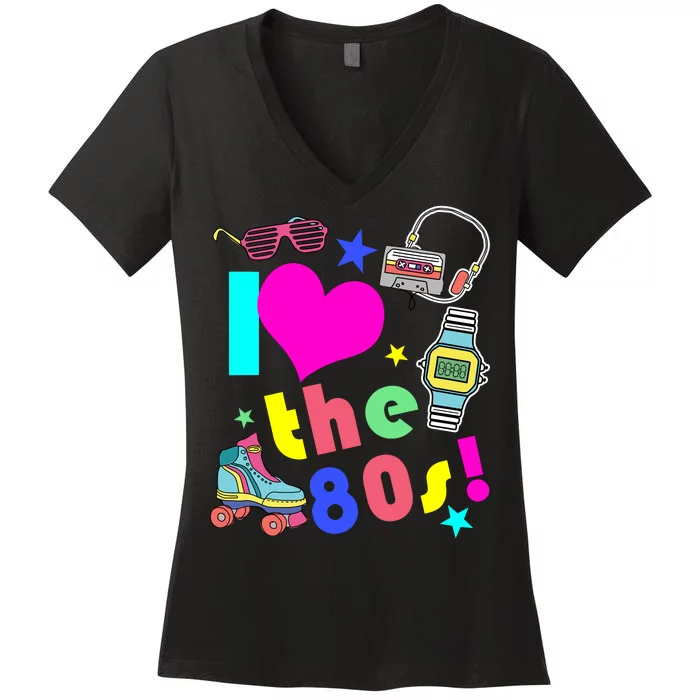 I Love The 80s Retro Party Mash-up Women's V-Neck T-Shirt