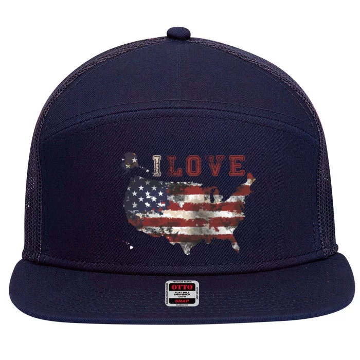 I Love The United States 7 Panel Mesh Trucker Snapback Hat