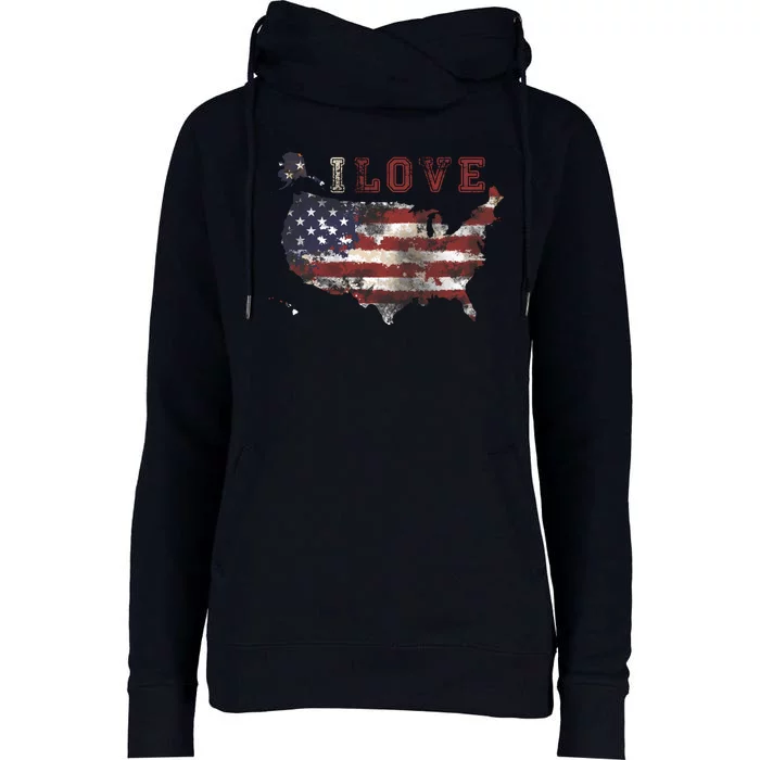 I Love The United States Womens Funnel Neck Pullover Hood