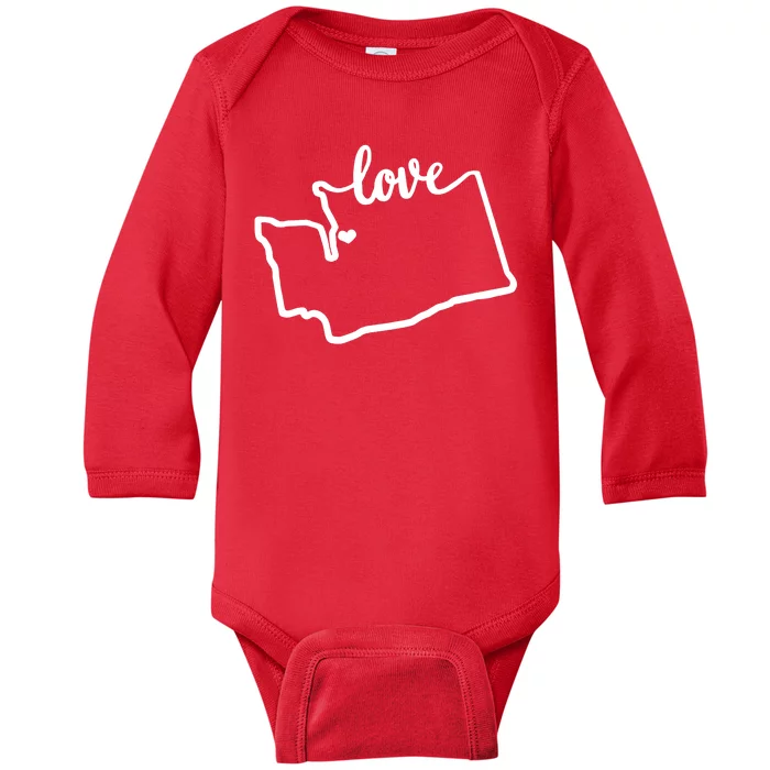 I Love Washington State Baby Long Sleeve Bodysuit