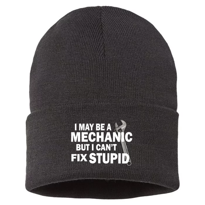 I May Be A Mechanic But I Can't Fix Stupid Funny Sustainable Knit Beanie