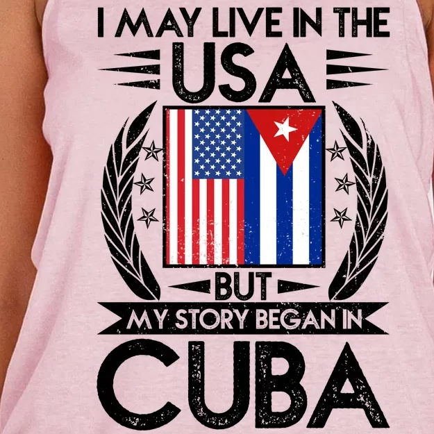 I May Live In The USA But My Story Began In Cuba Women's Knotted Racerback Tank