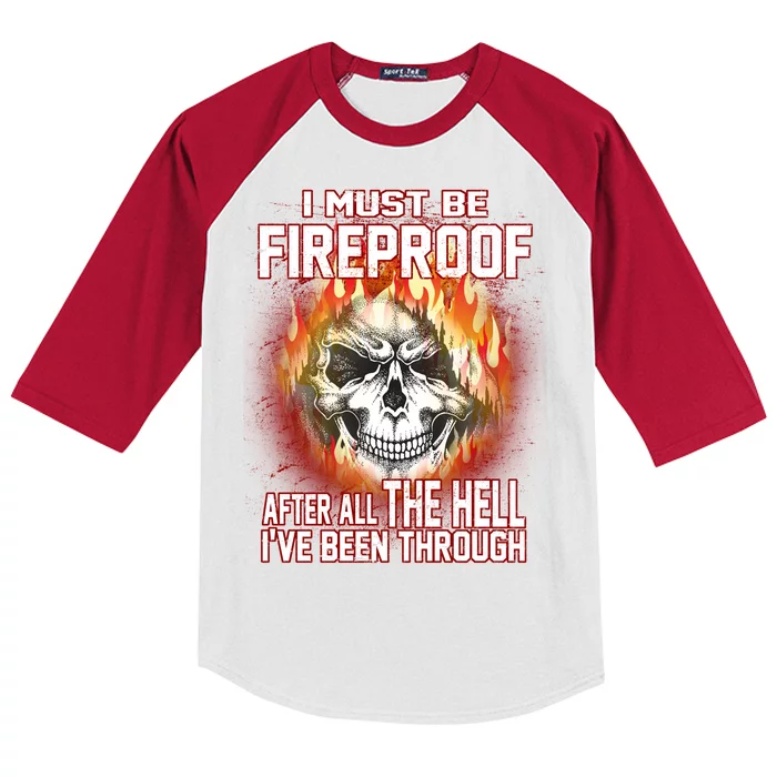 I Must Be Fireproof After All The Hell I've Been Through Kids Colorblock Raglan Jersey