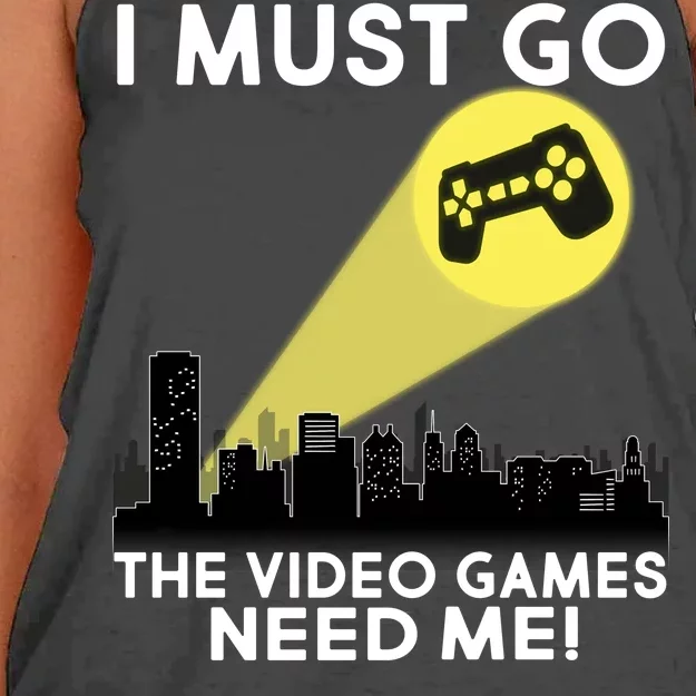 I Must Go The Video Game Needs Me Women's Knotted Racerback Tank