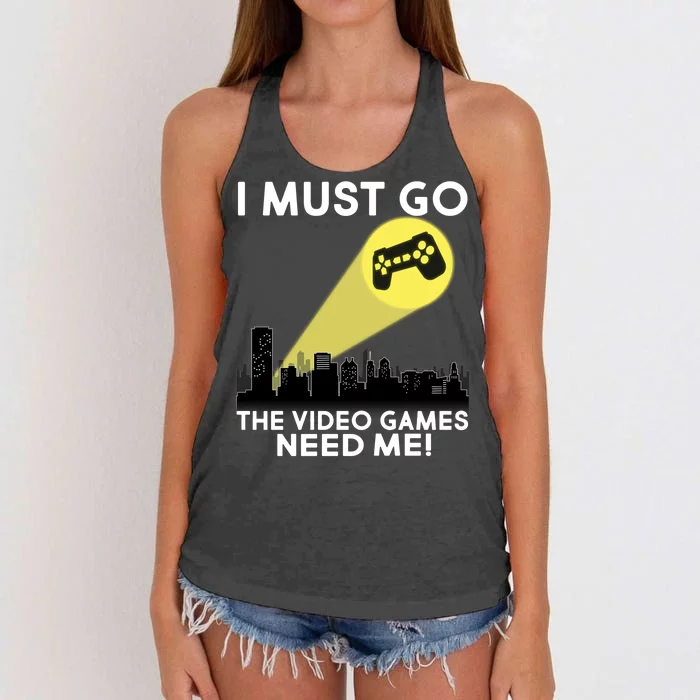 I Must Go The Video Game Needs Me Women's Knotted Racerback Tank