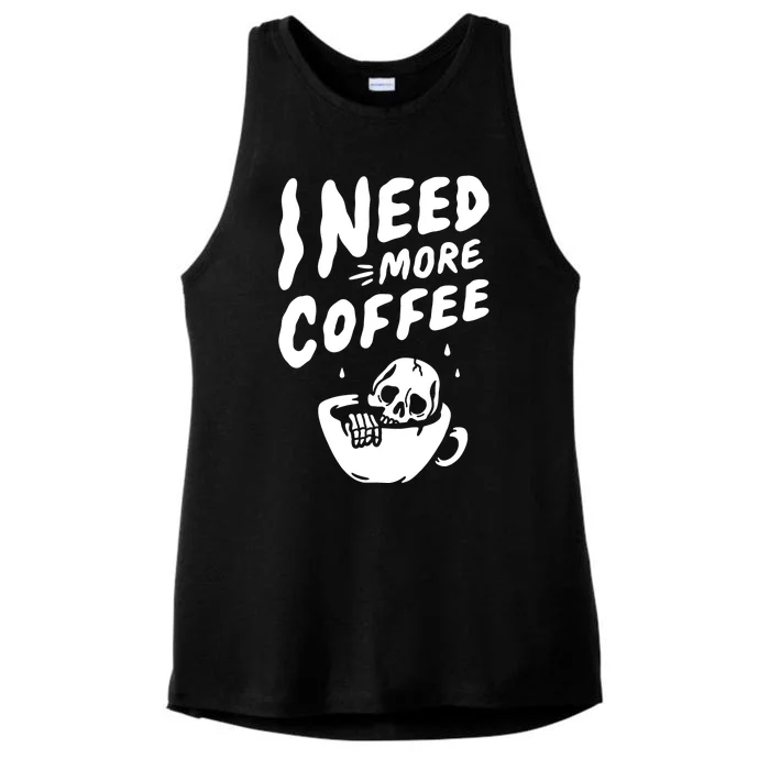 I Need More Coffee Funny Skeleton Ladies Tri-Blend Wicking Tank