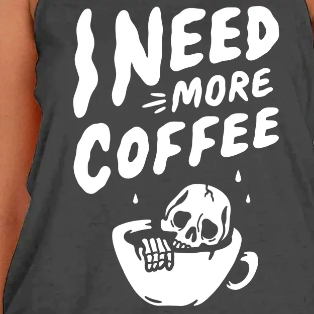 I Need More Coffee Funny Skeleton Women's Knotted Racerback Tank