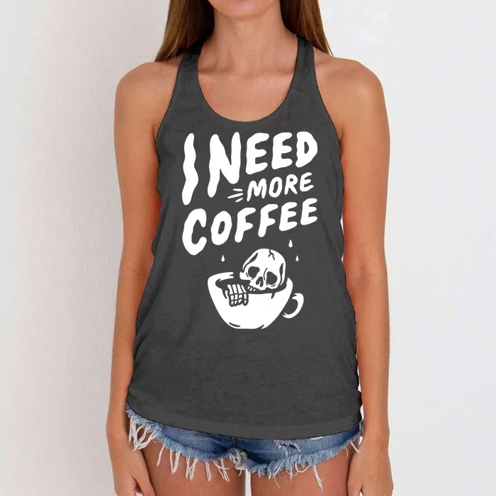 I Need More Coffee Funny Skeleton Women's Knotted Racerback Tank