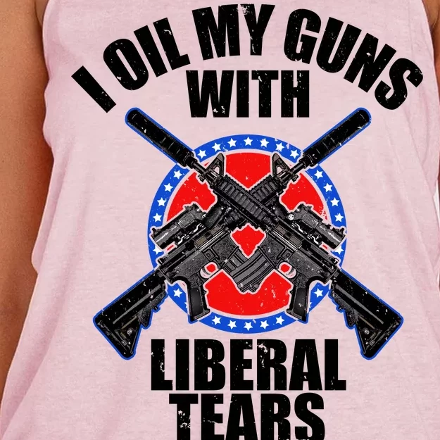 I Oil My Guns With Liberal tears Women's Knotted Racerback Tank