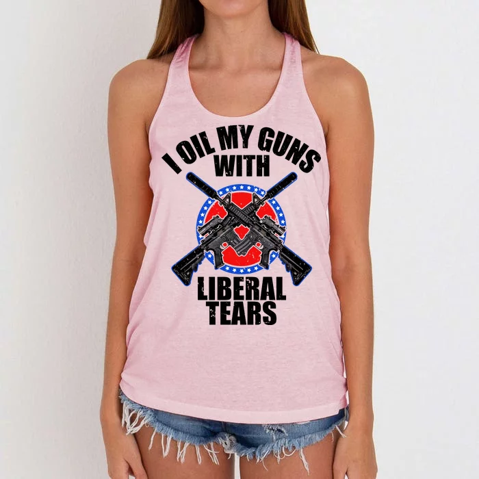 I Oil My Guns With Liberal tears Women's Knotted Racerback Tank