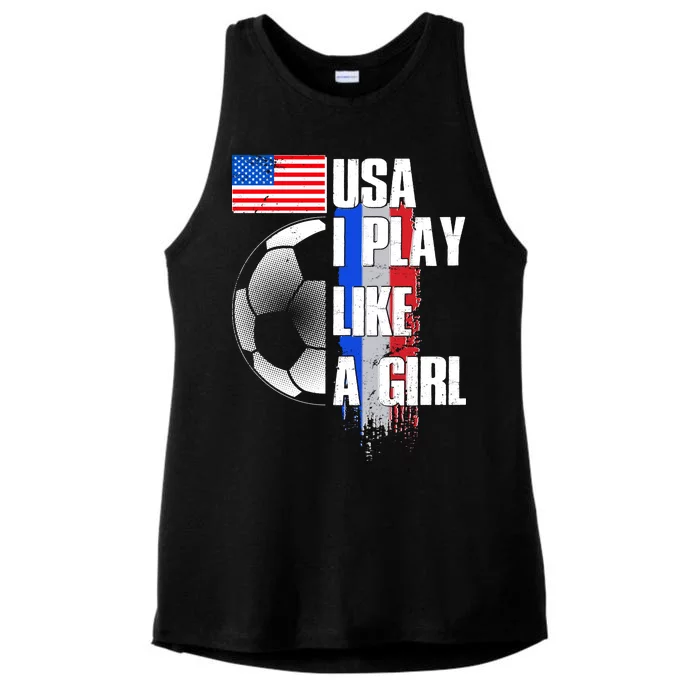 I Play Like A Girl USA Soccer Ladies Tri-Blend Wicking Tank