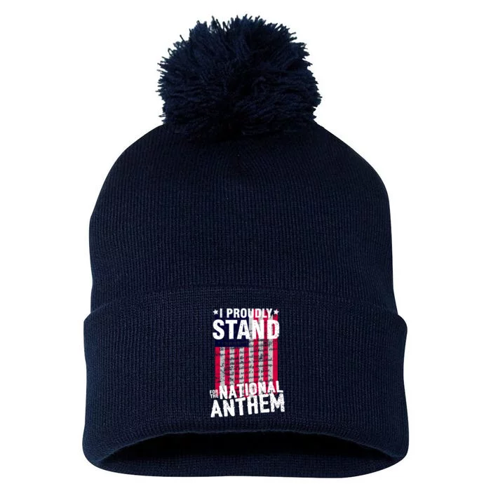 I Proudly Stand For The National Anthem Pledge Pom Pom 12in Knit Beanie