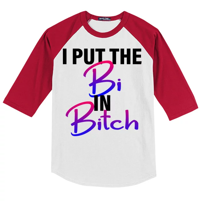 I Put The Bi In Bitch Funny Bisexual Pride Kids Colorblock Raglan Jersey