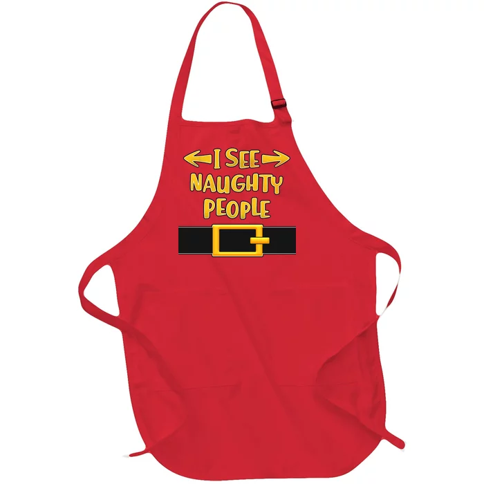 I See Naughty People Santa Or Elf Top Costume Full-Length Apron With Pocket