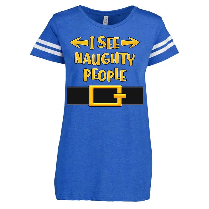 I See Naughty People Santa Or Elf Top Costume Enza Ladies Jersey Football T-Shirt