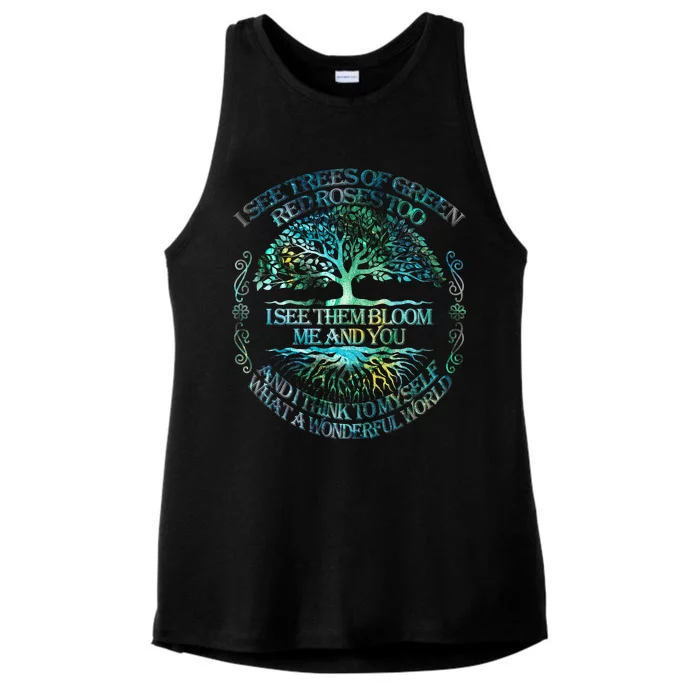 I See Trees Of Green Red Roses Too Hippie Ladies Tri-Blend Wicking Tank