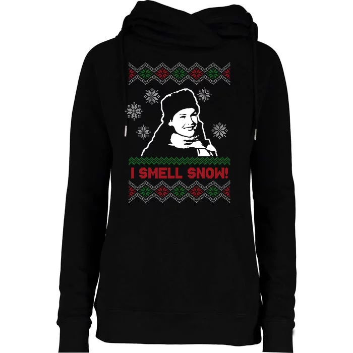 I Smell Snow Ugly Christmas Funny Womens Funnel Neck Pullover Hood