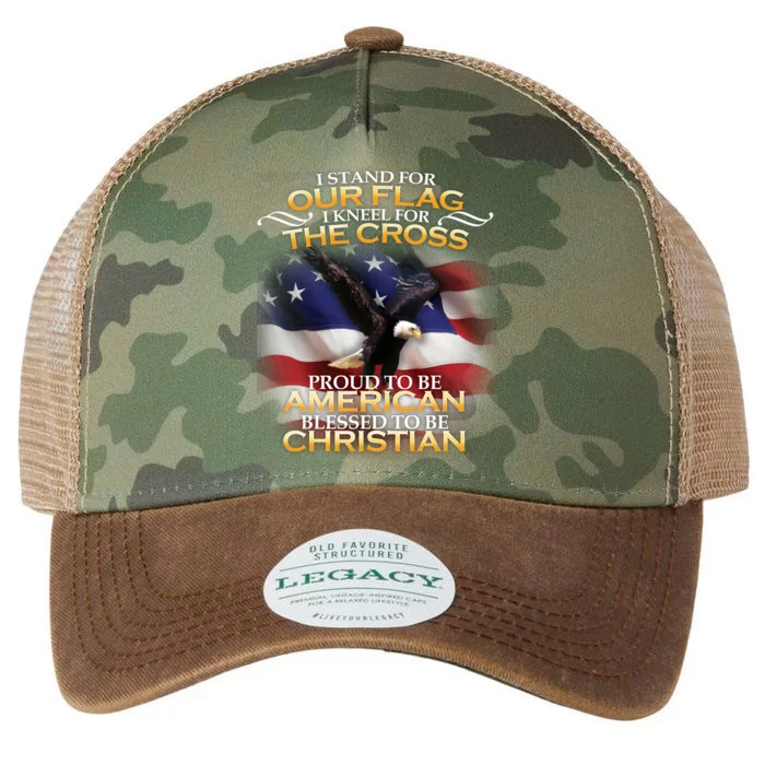 I Stand For Our Flag Kneel For The Cross Proud American Christian Legacy Tie Dye Trucker Hat