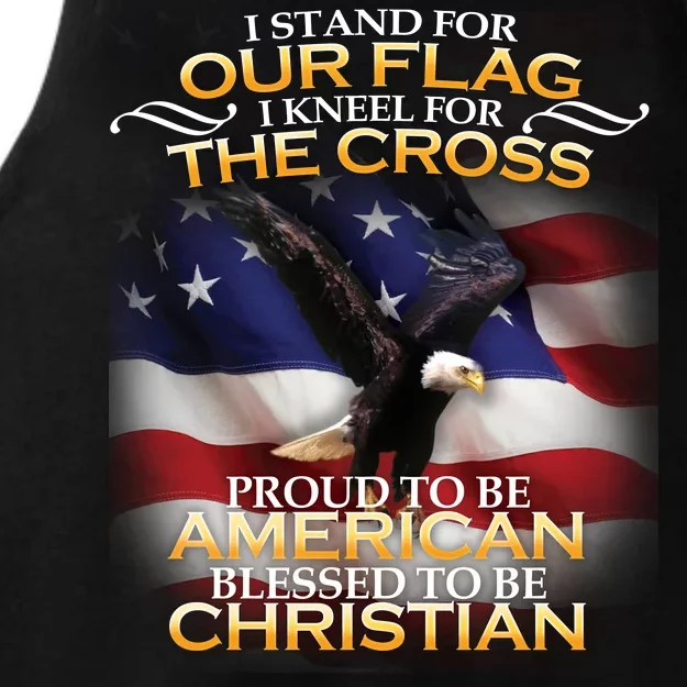 I Stand For Our Flag Kneel For The Cross Proud American Christian Ladies Tri-Blend Wicking Tank