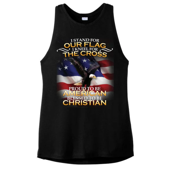 I Stand For Our Flag Kneel For The Cross Proud American Christian Ladies Tri-Blend Wicking Tank