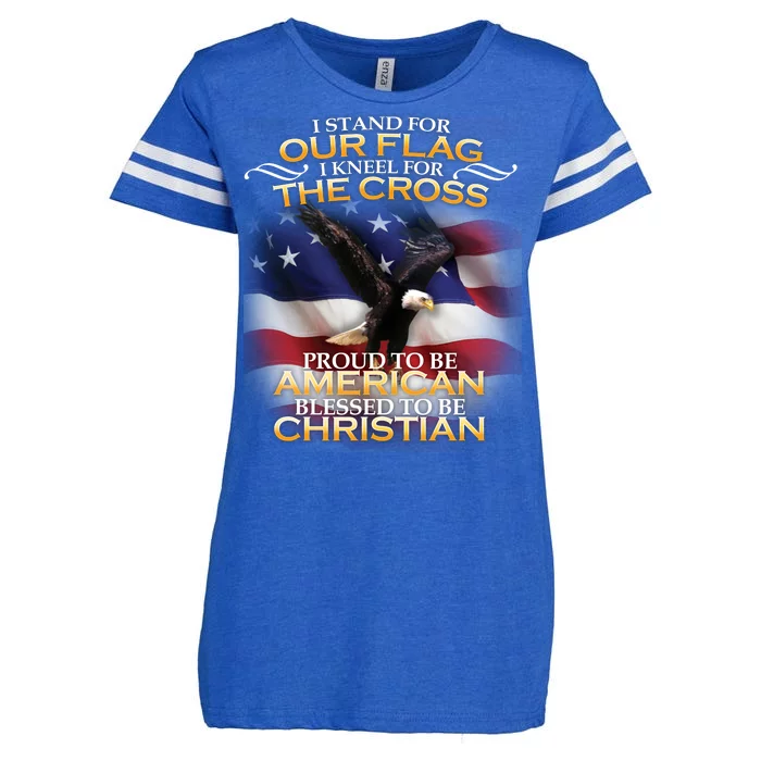 I Stand For Our Flag Kneel For The Cross Proud American Christian Enza Ladies Jersey Football T-Shirt