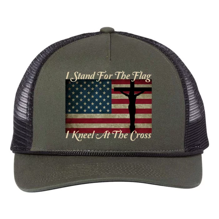 I Stand For The Flag And Kneel For The Cross Retro Rope Trucker Hat Cap