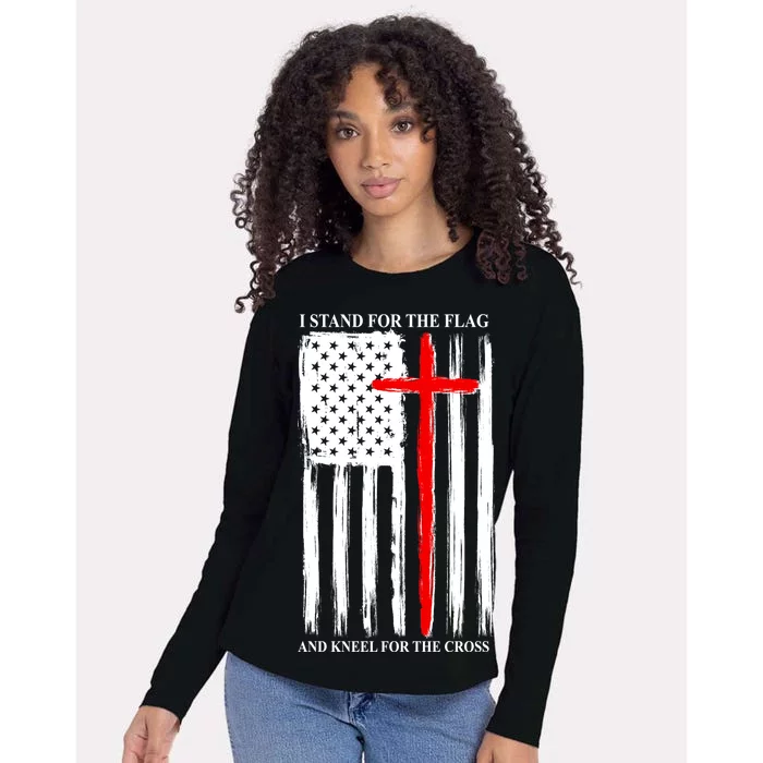 I Stand For the Flag And Kneel For The Cross Flag Womens Cotton Relaxed Long Sleeve T-Shirt