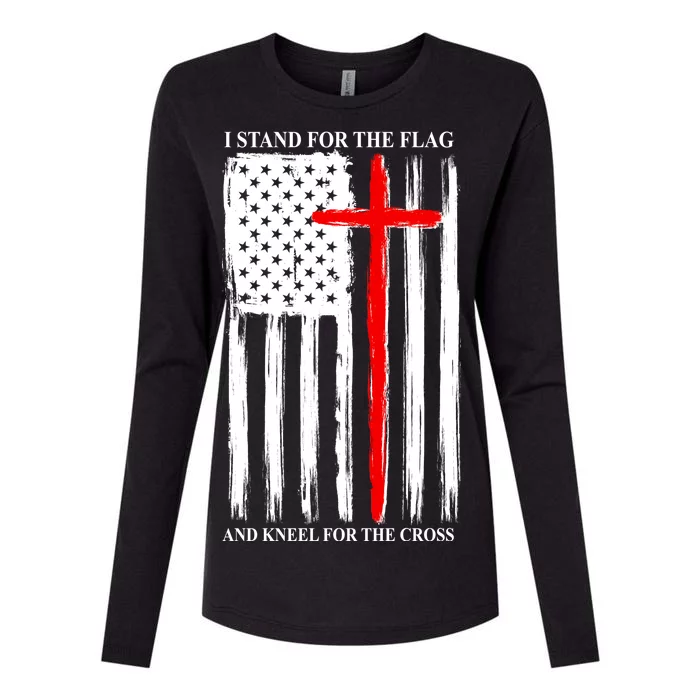 I Stand For the Flag And Kneel For The Cross Flag Womens Cotton Relaxed Long Sleeve T-Shirt