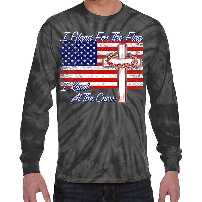 I Stand For The Flag I Kneel For The Cross Crown Of Thorns Tie-Dye Long Sleeve Shirt