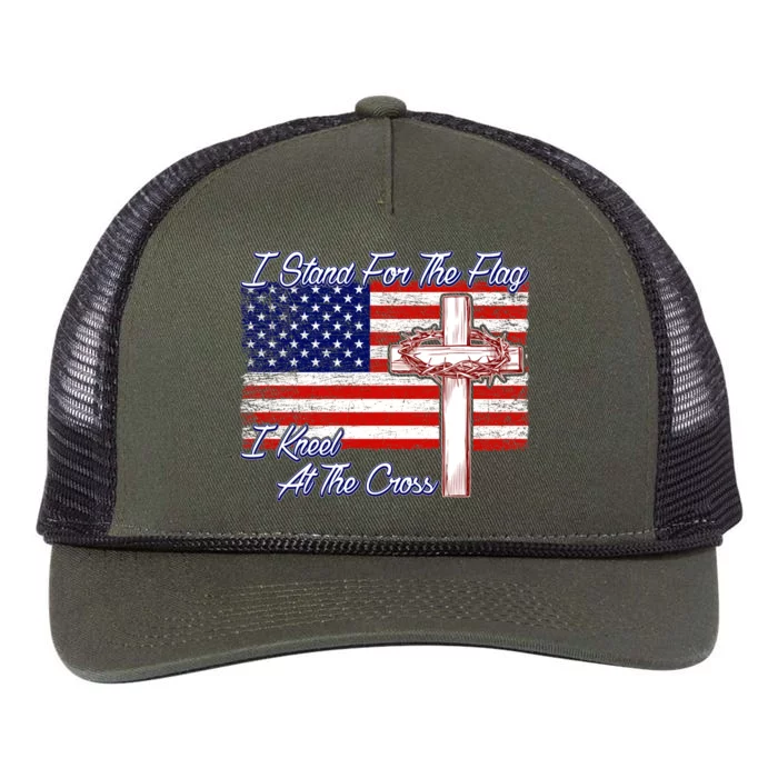 I Stand For The Flag I Kneel For The Cross Crown Of Thorns Retro Rope Trucker Hat Cap