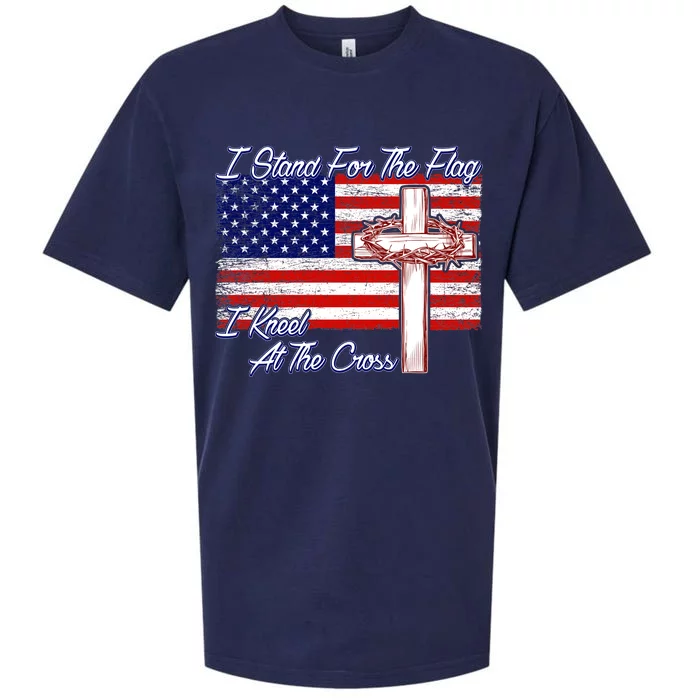 I Stand For The Flag I Kneel For The Cross Crown Of Thorns Sueded Cloud Jersey T-Shirt