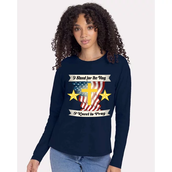 I Stand For The Flag I kneel To Pray America Womens Cotton Relaxed Long Sleeve T-Shirt