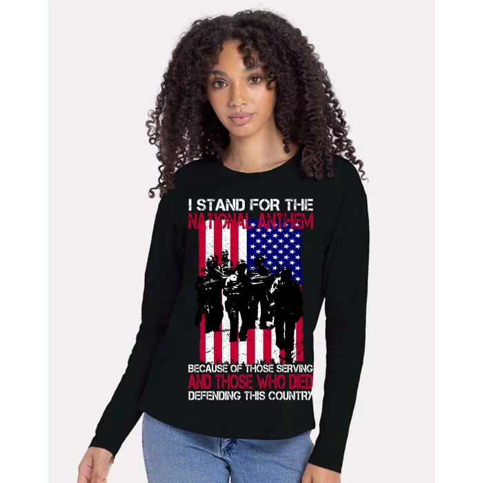 I Stand For The National Anthem Defending This Country Womens Cotton Relaxed Long Sleeve T-Shirt