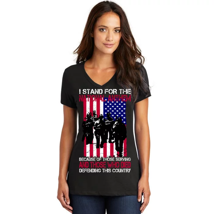 I Stand For The National Anthem Defending This Country Women's V-Neck T-Shirt