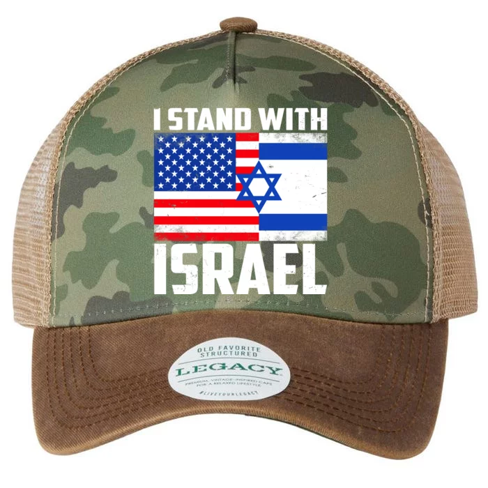 I Stand With Israel US Flags United Distressed Legacy Tie Dye Trucker Hat