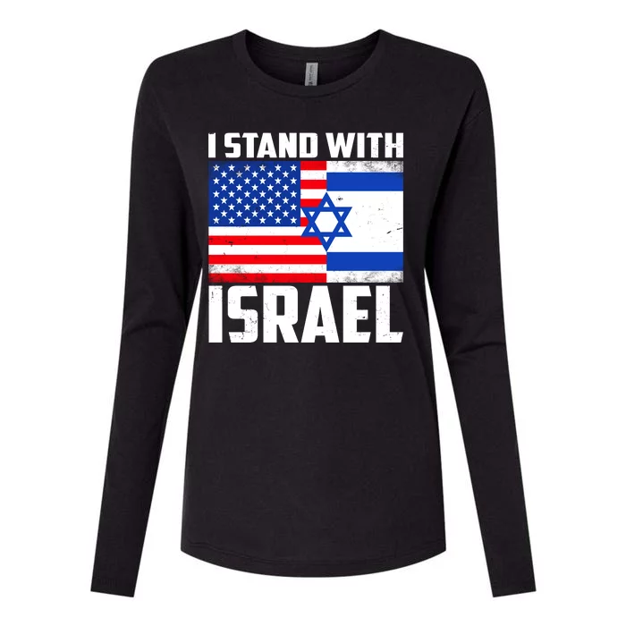 I Stand With Israel US Flags United Distressed Womens Cotton Relaxed Long Sleeve T-Shirt