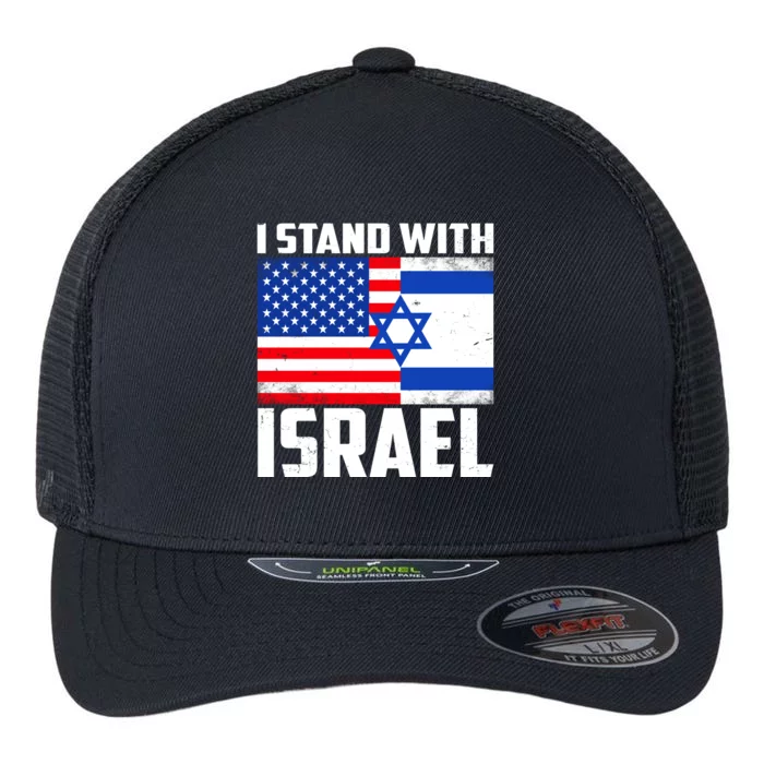 I Stand With Israel US Flags United Distressed Flexfit Unipanel Trucker Cap